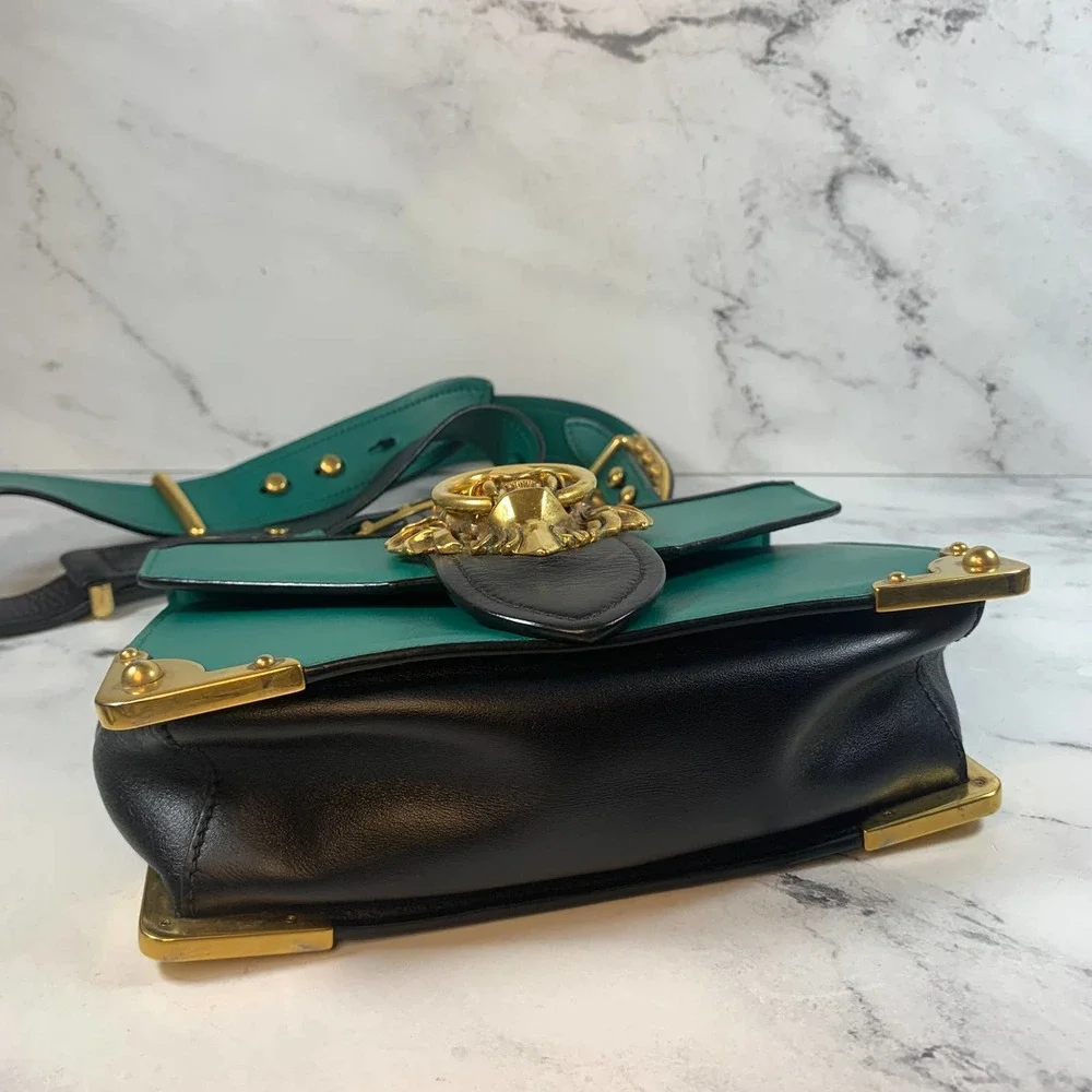 ❌❌ PRADA Lions Head Bag Antic Soft Saffiano Cahier Shoulder/Crossbody Green - Picture 10 of 16